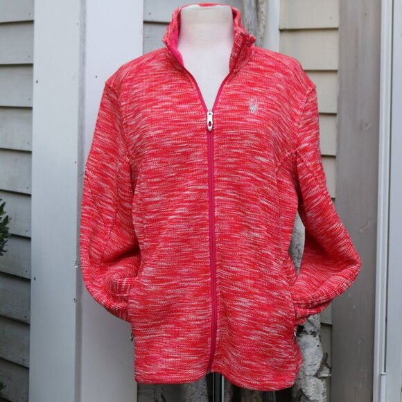 Spyder Core Orange & Pink Heather Text Full Zip Ski Sweater Jacket Sz XL - Picture 2 of 13